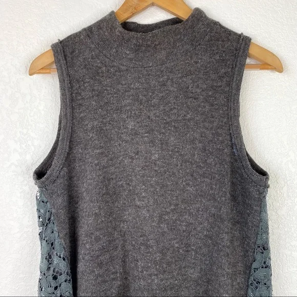 Anthropologie Moth Gray Knit Lace Back Sleeveless Sweater - Picture 3 of 8